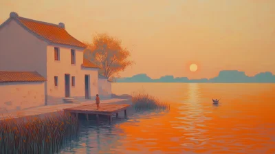 Tranquil Coastal Village at Sunset