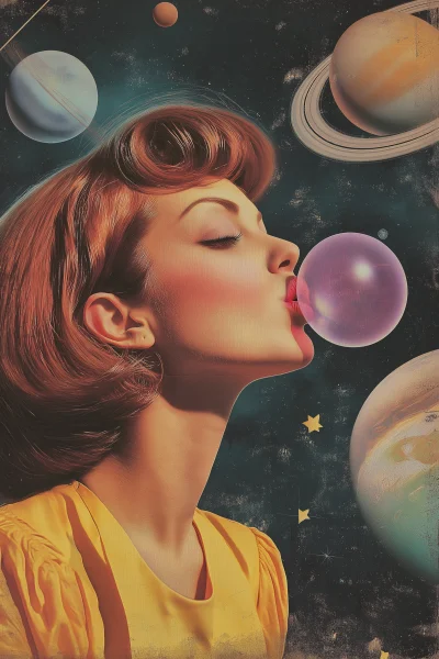 Surreal Woman with Bubble Gum