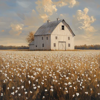 Rustic Barn in Cotton Field