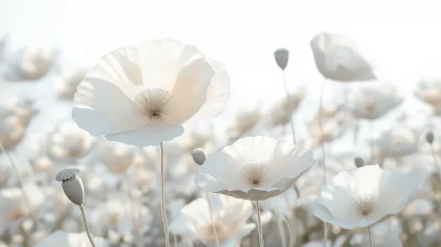 White Wildflower Poppies in the Meadow