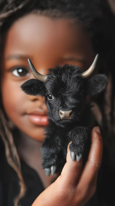 Cute African Girl with Highland Cow