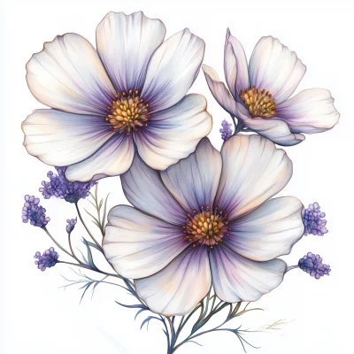 White Watercolor Chrysanthemum Flowers