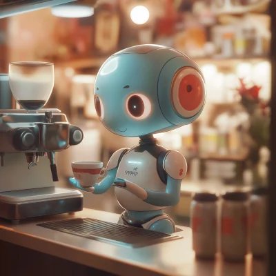 Cute AI Barista in a Cozy Cafe