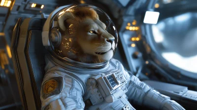 Astronaut Lion in Spaceship