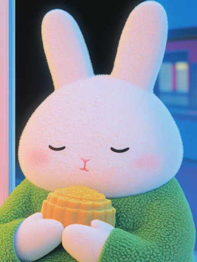 Bunny Holding Moon Cake