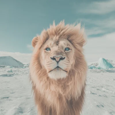 Majestic Lion in Antarctic Landscape