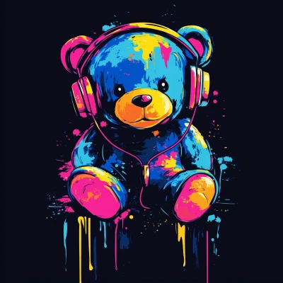 Colorful Teddy Bear with Headphones