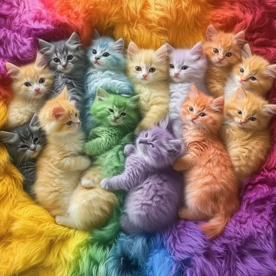 Rainbow of Cute Fluffy Cats