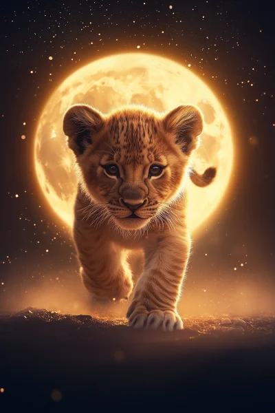 Lion Cub by the Moonlight