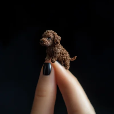 Tiny Labradoodle on Fingertip