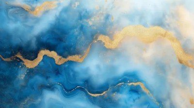 Gold and Blue Marbling Abstract Background