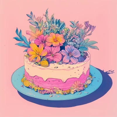 Colorful Floral Cake Illustration