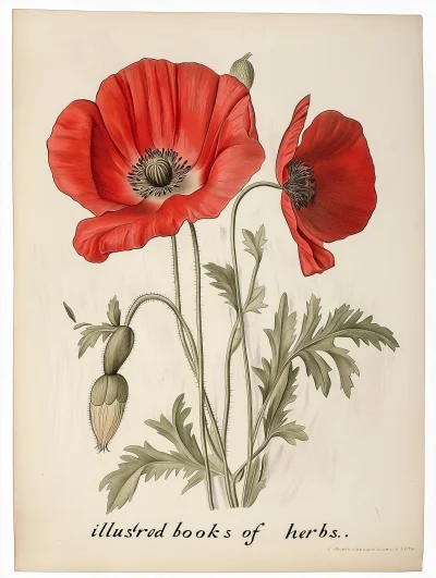 Botanical Drawing of Papaver Rhoeas