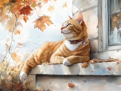 Ginger Cat in Autumn Sun