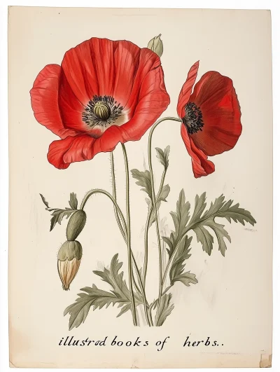 Botanical Drawing of Papaver Rhoeas