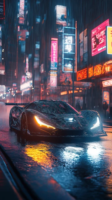 Futuristic Supercar in Rain