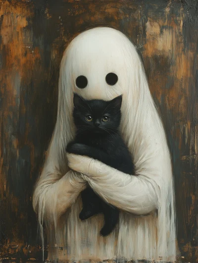 Cute Ghost with Kitten