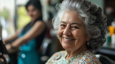 Elderly Woman Getting Hair Curled