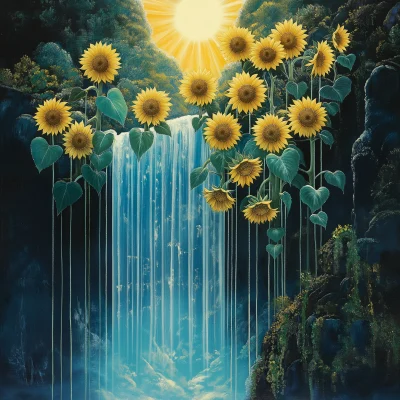 Sunflowers at the Waterfall