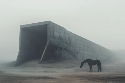 Mysterious Horse in the Desert Fog