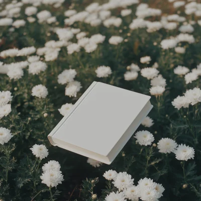 Levitating Book Over Flowers