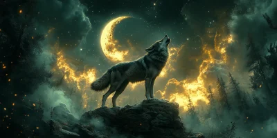 Howling Wolf at Night