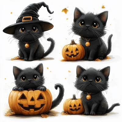 Whimsical Halloween Black Cat