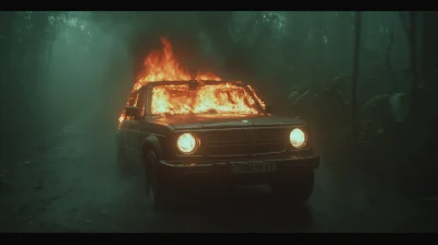 Burning Car in Jungle