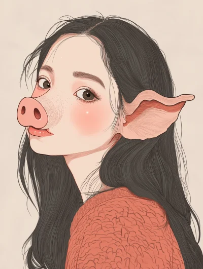 Modern Japanese Woman with Pig Features