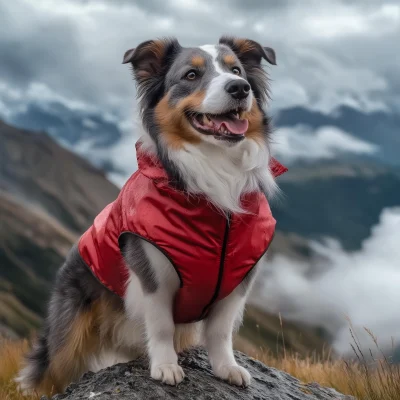 Happy Australian Shepherd on a Mountain