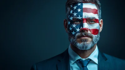 Businessman with American Flag Face Paint