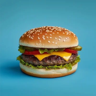 Burger on Blue Background