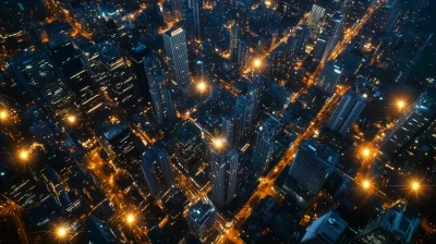 Aerial View of Modern City with Communication Network