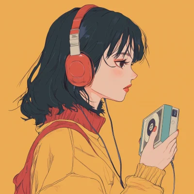 Anime Aesthetic Student Listening to Music