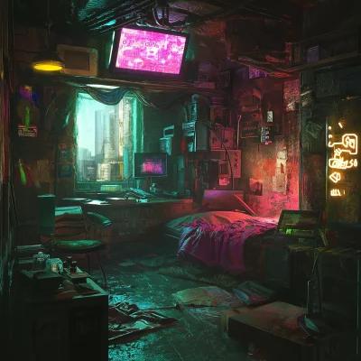 Stuffy Apartment in Neon Shadows