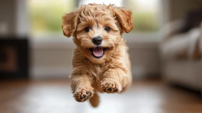 Golden Doodle Puppy Jumping