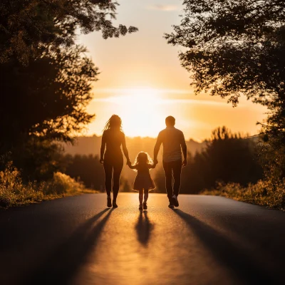 Family Walk at Sunset