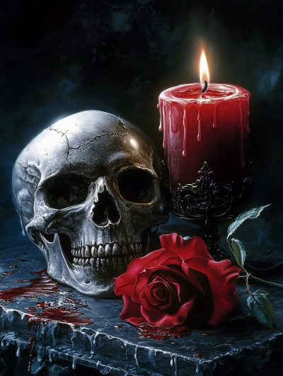 Skull with Rose and Candle