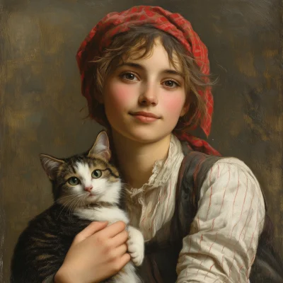 A Young Woman and Her Cat