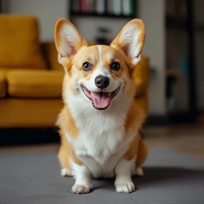 Corgi in Living Room