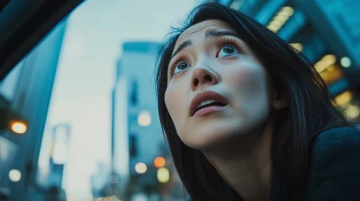 Woman in Car Looking Up