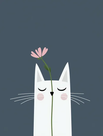 White Cat and Flower