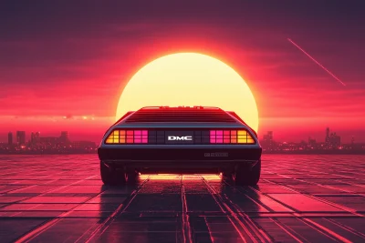 Retro Sunset with Delorian