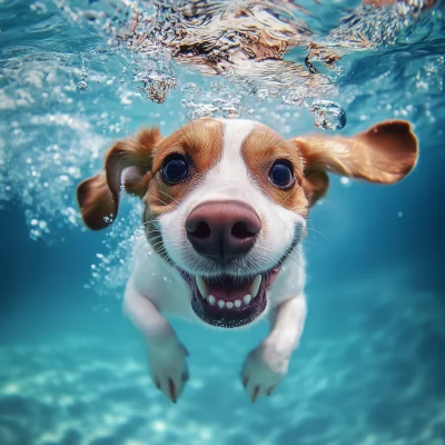 Happy Beagle Swimming