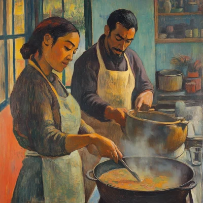 Sister and Husband Making Soup