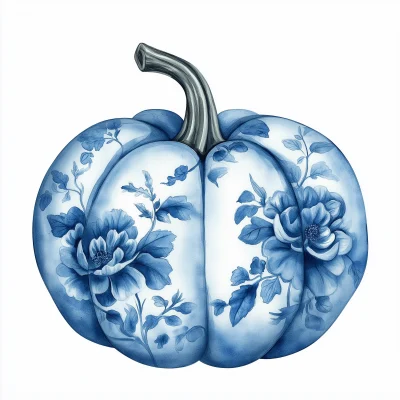 Blue Chinoiserie Floral Pumpkin