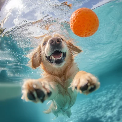 Happy Golden Retriever Swimming