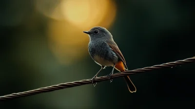 Black Redstart on Wire