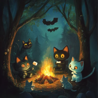 Halloween Camping Cats