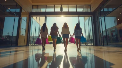 Women Exiting Shopping Mall